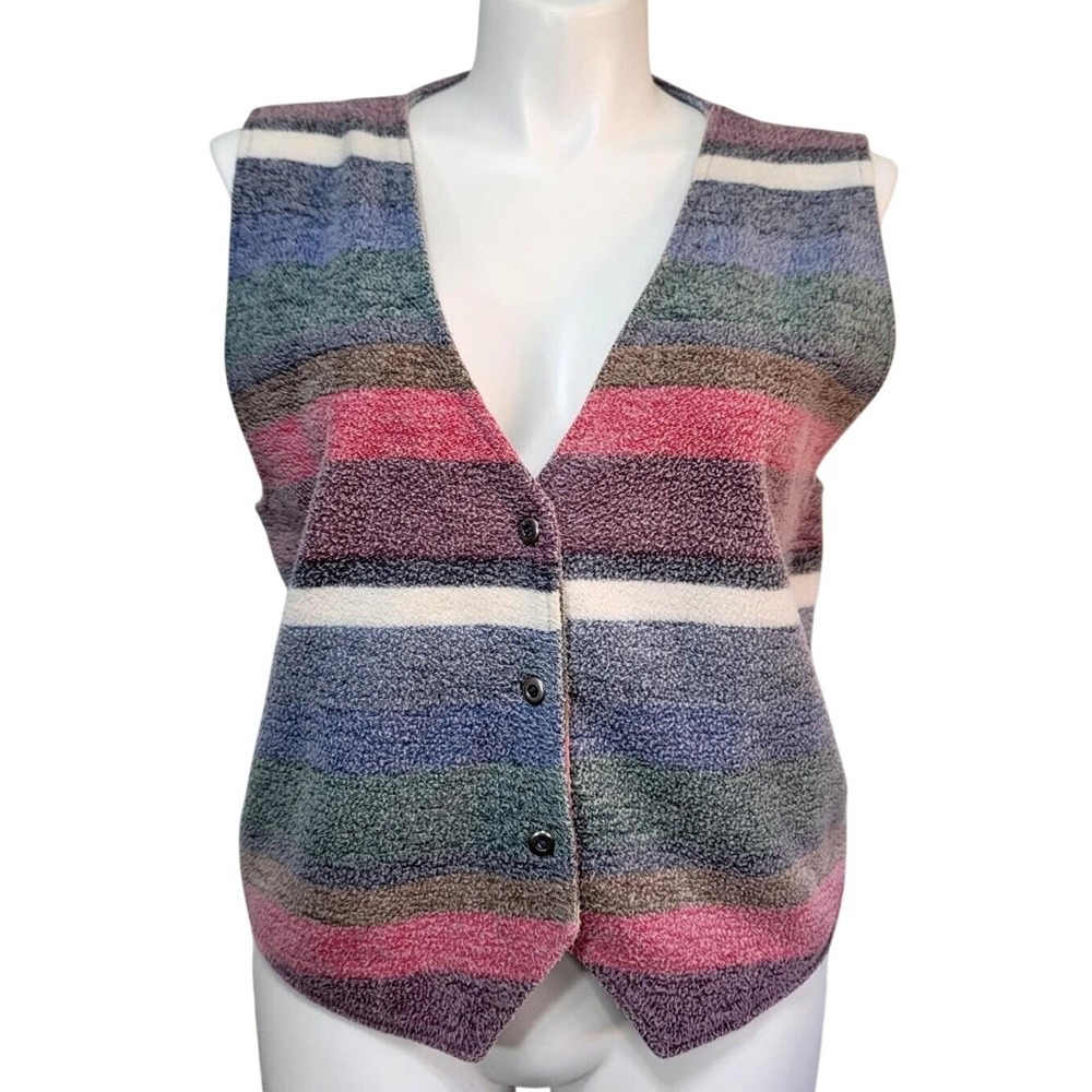 County Seat Nuovo Vintage Striped Fleece Vest Multicolor Textured Knit L Western
